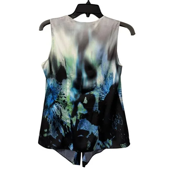 Per Se Sleeveless Top Size 4 Blue Black Green Abstract Print blouse - Picture 11 of 12
